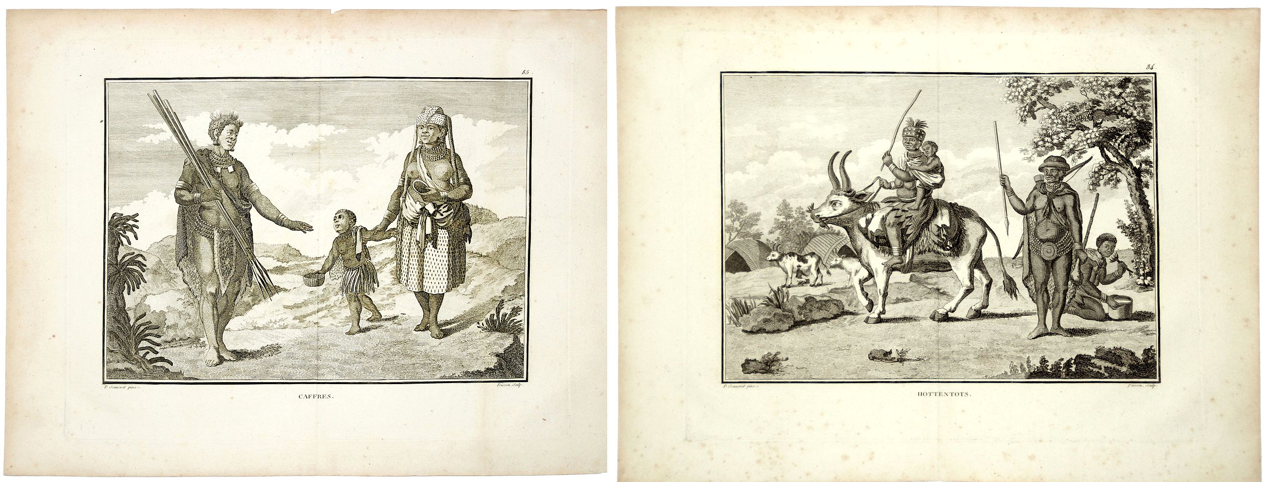 SONNERAT, P. / POISSON, Hottentots. / Caffres. (A pair of costume plates of Cape of Good Hope), antique map, old maps