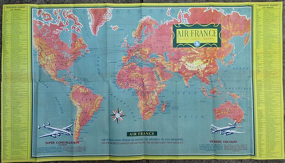 PERCEVAL , Air France Reseau Aerien Mondial - 1956, antique map, old maps