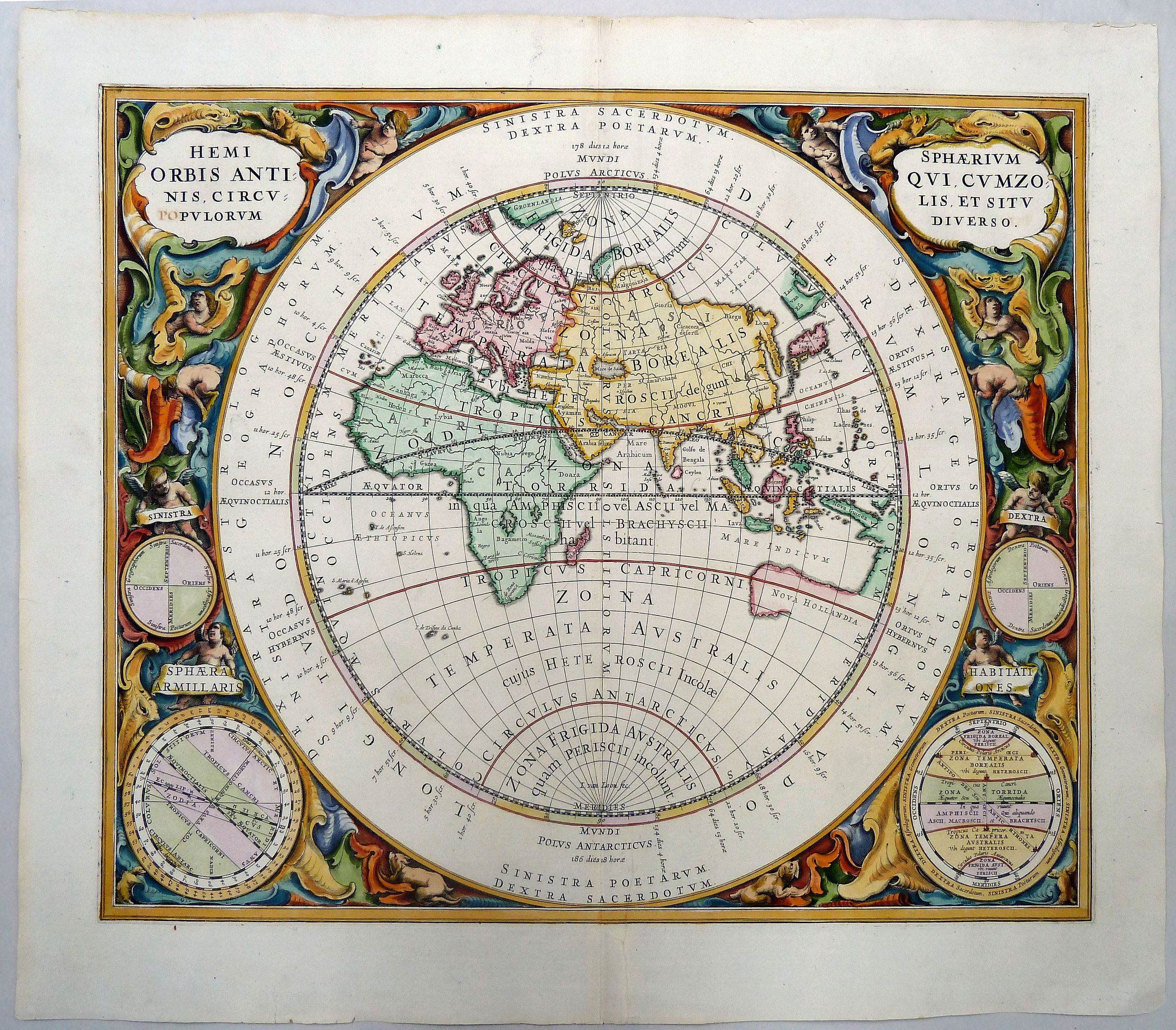 CELLARIUS, Andreas., Hemisphaerium Orbis Antiqui Cumzonis Circulis et Situ Populorum Diverso., antique map, old maps