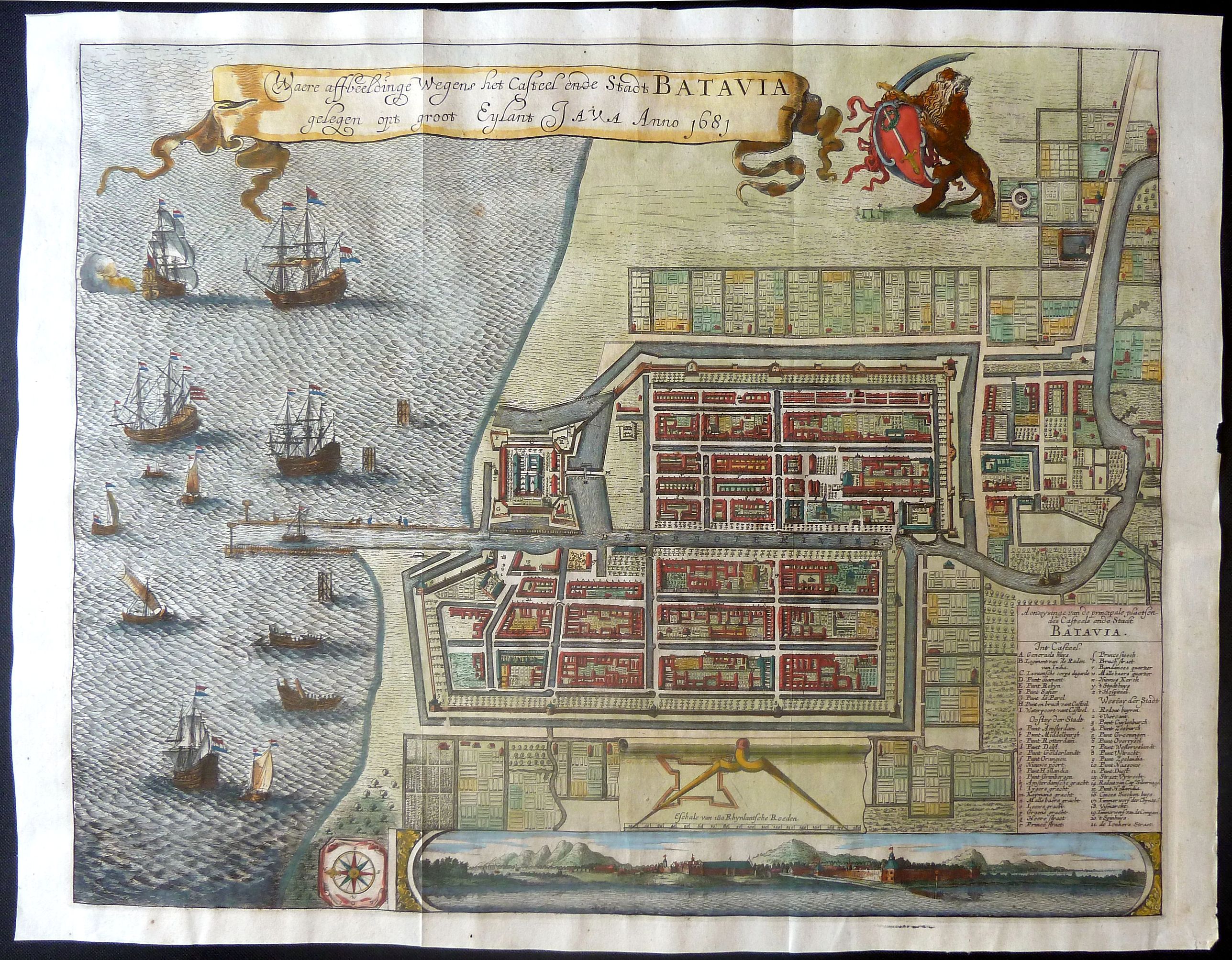 LETI, G., Waere affbeeldinge wegens het casteel ende stadt Batavia., antique map, old maps
