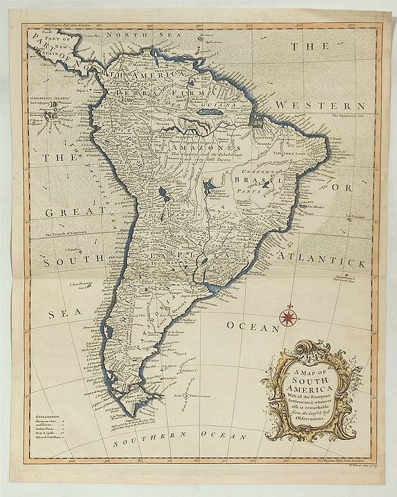 SEALE, R., A Map of South America With All the European Settlements. . ., antique map, old maps
