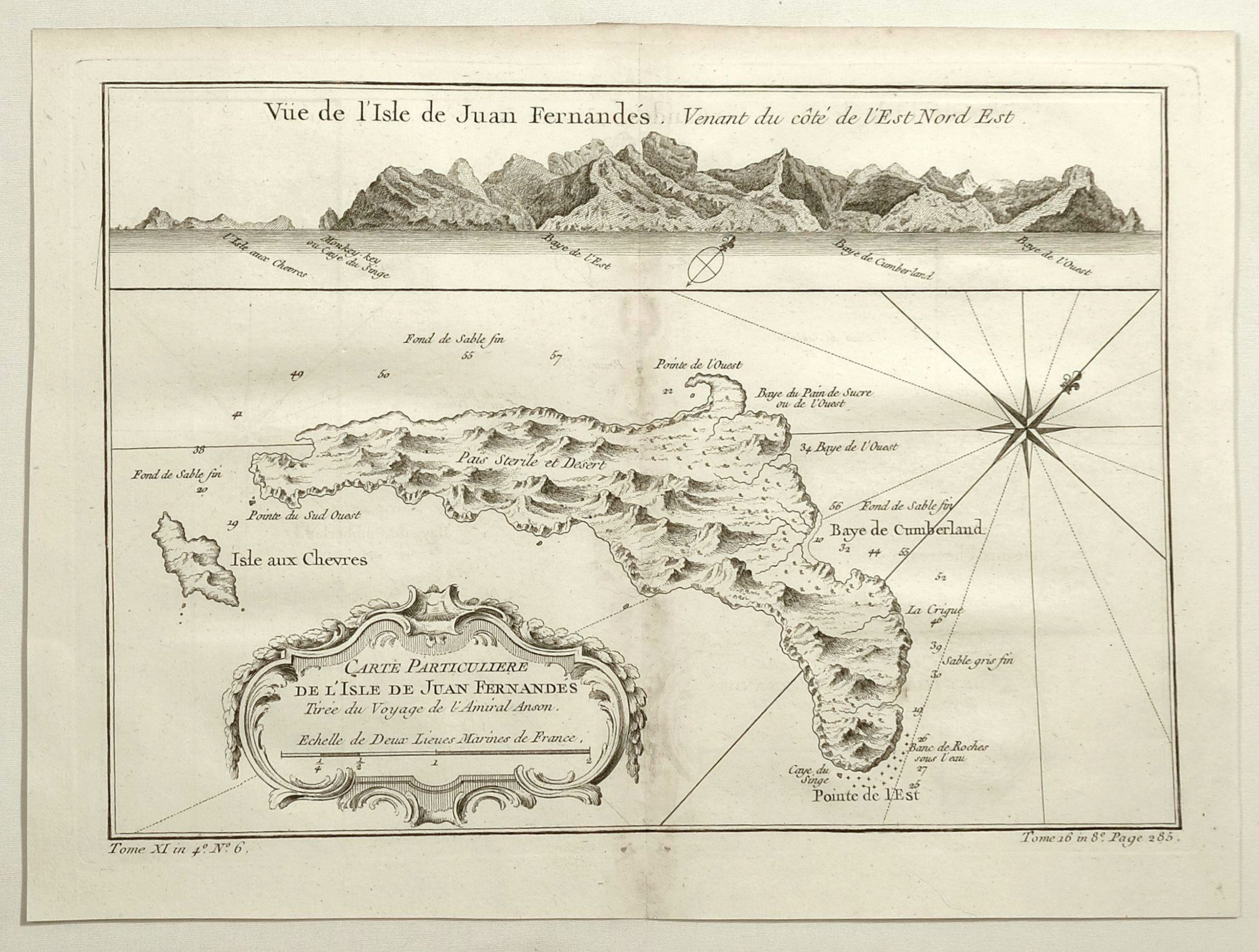 BELLIN, J.N., Vue de L’isle de Juan Fernandes. . ., antique map, old maps