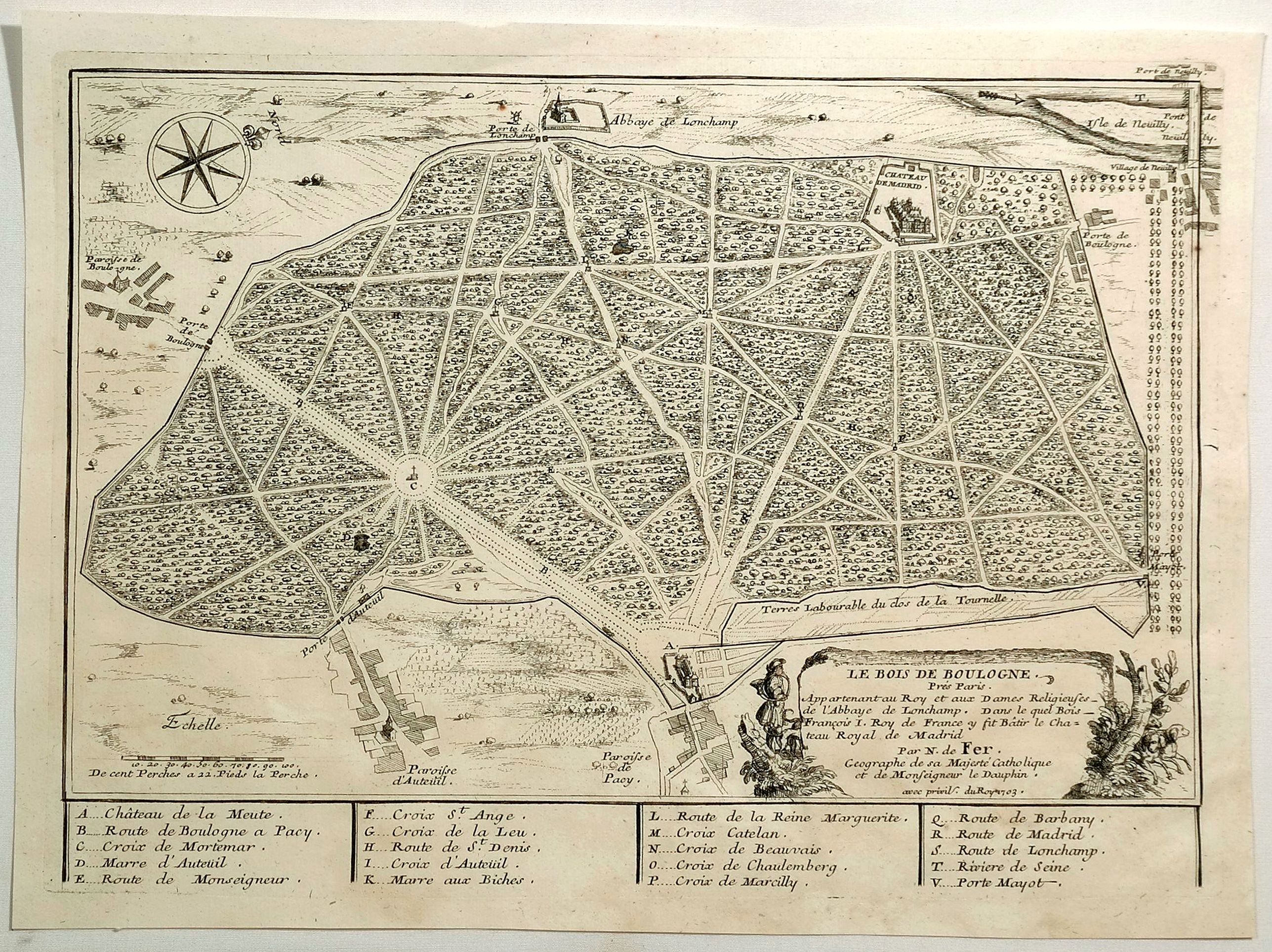 DE FER, N., Le Bois de Boulagne., antique map, old maps