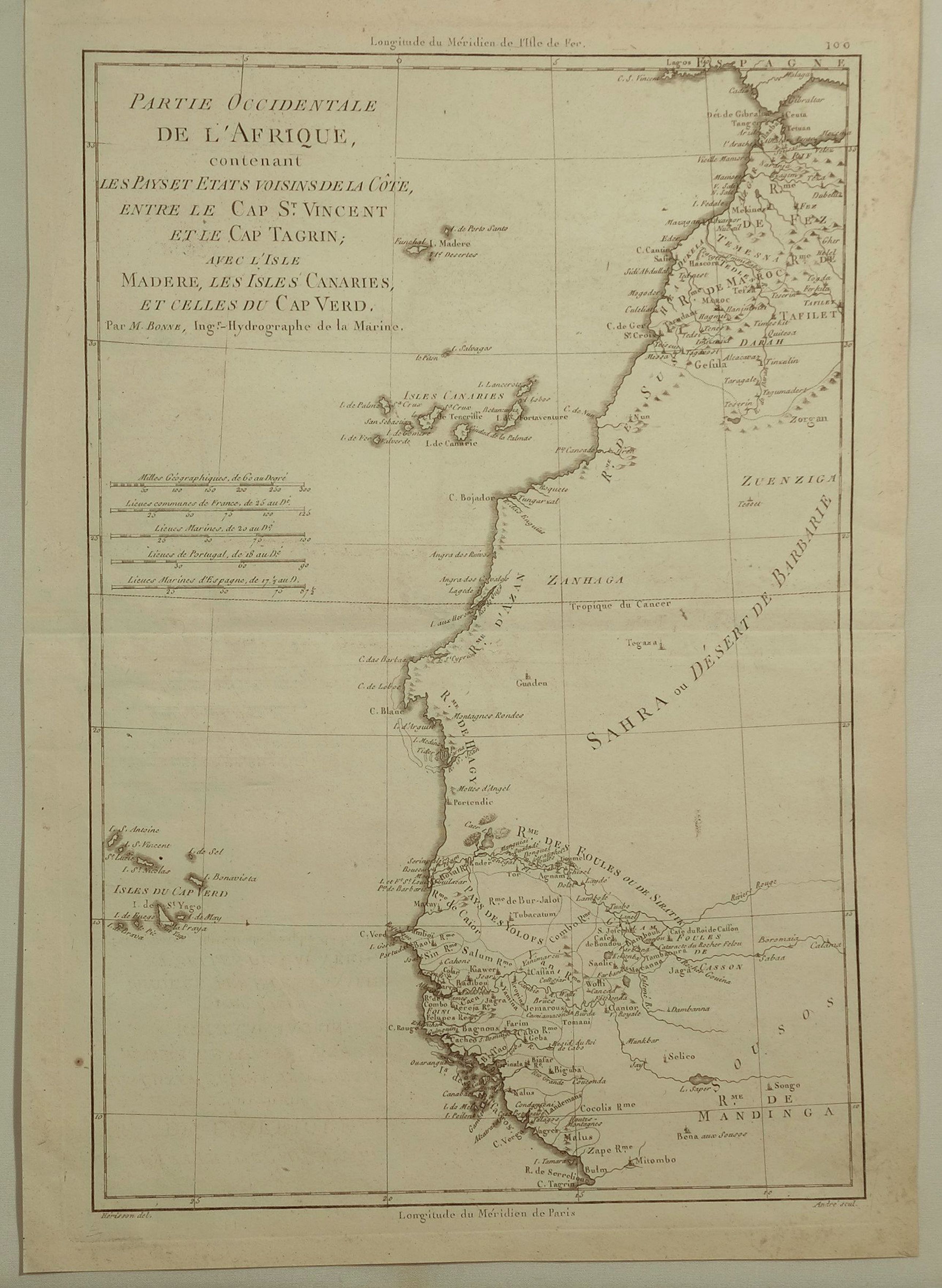 BONNE, R., Partie Occidentale de L’Afrique. . ., antique map, old maps