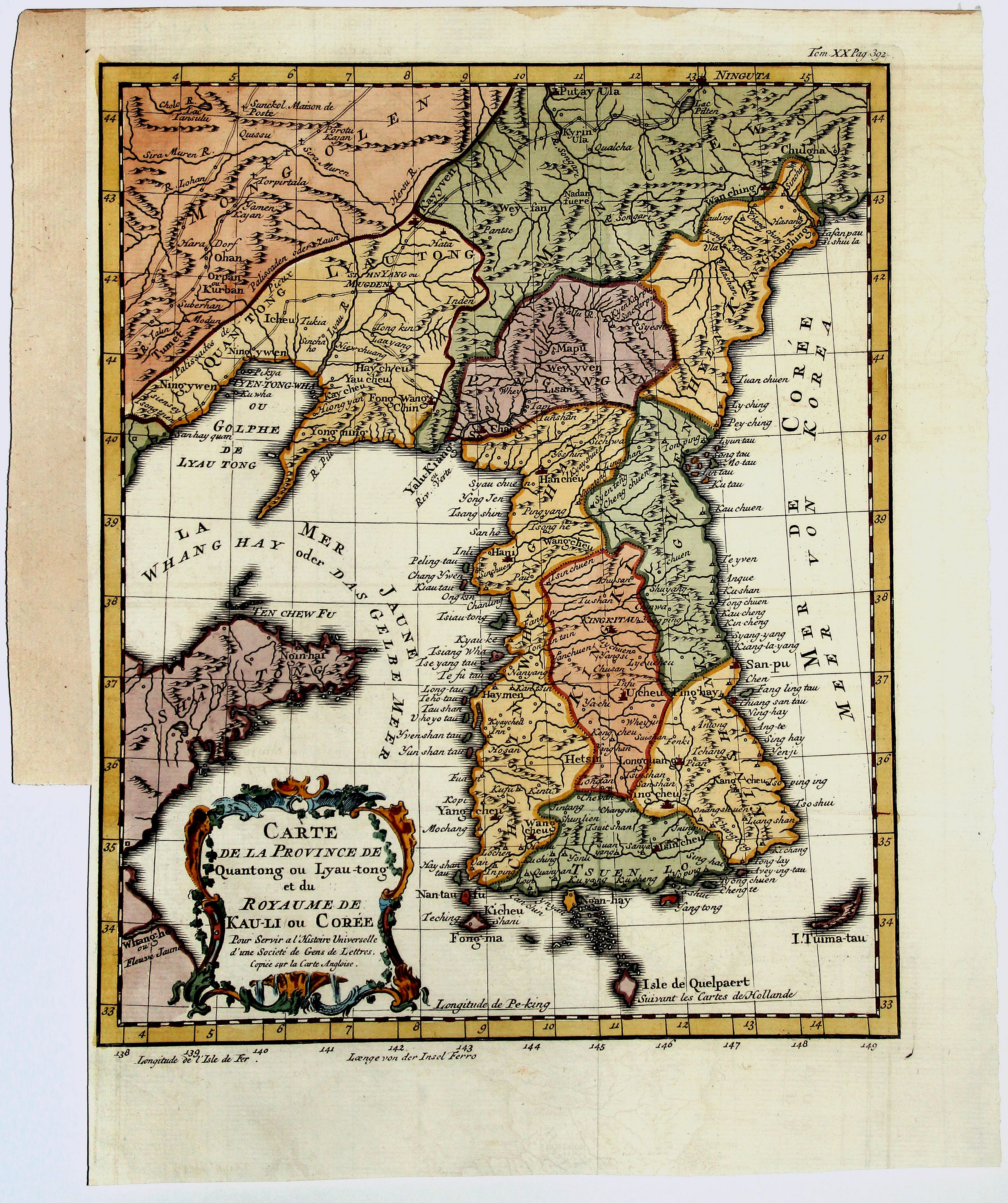 BELLIN, J.N., Carte de la Province de Quantong ou Lyau tong et du Royaume de KAU-LI ou COREE, antique map, old maps