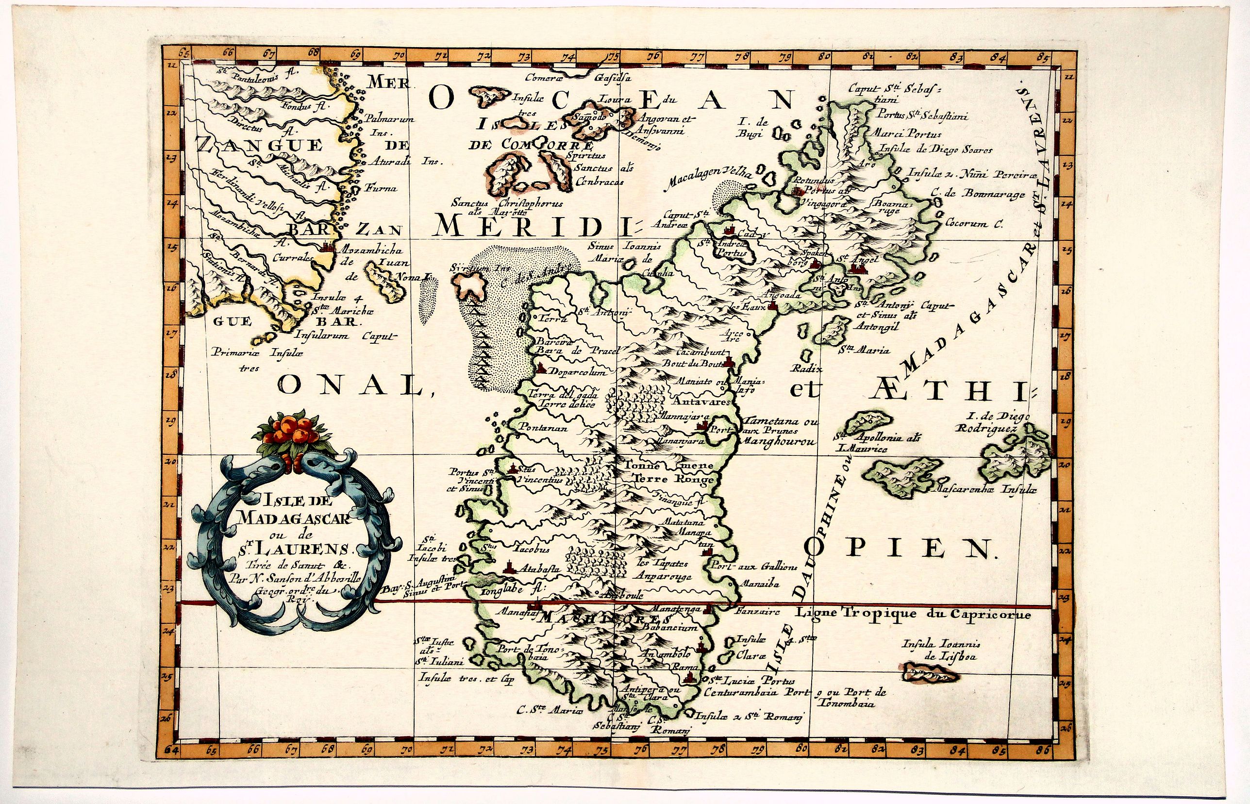 SANSON D'ABBEVILLE, N., ISLE DE MADAGASCAR ou de St. LAURENS., antique map, old maps