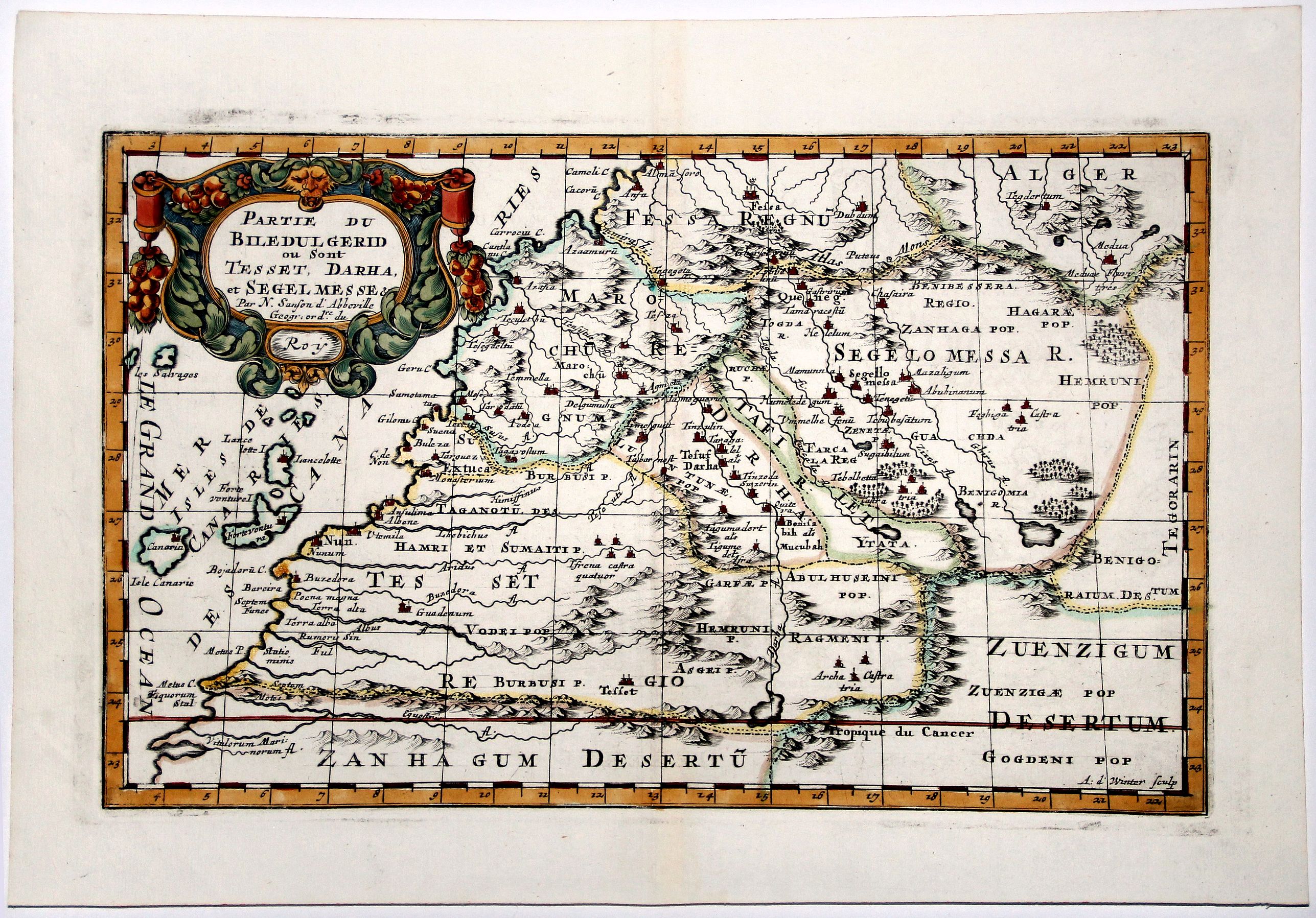 SANSON D'ABBEVILLE, N., PARTIE DU BILEDULGERID ou sont TESSET, DARHA et SEGELMESSE &c., antique map, old maps