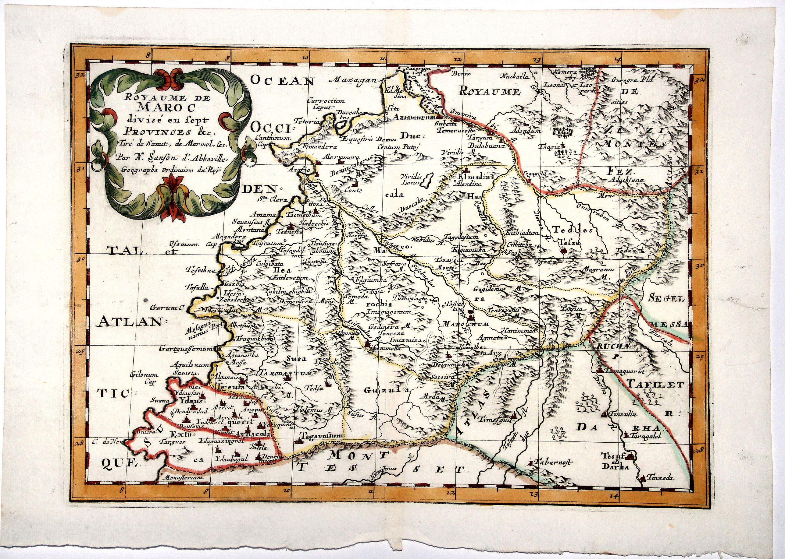 SANSON D'ABBEVILLE, N., ROYAUME de MAROC divise en sept-Provinces &c., antique map, old maps