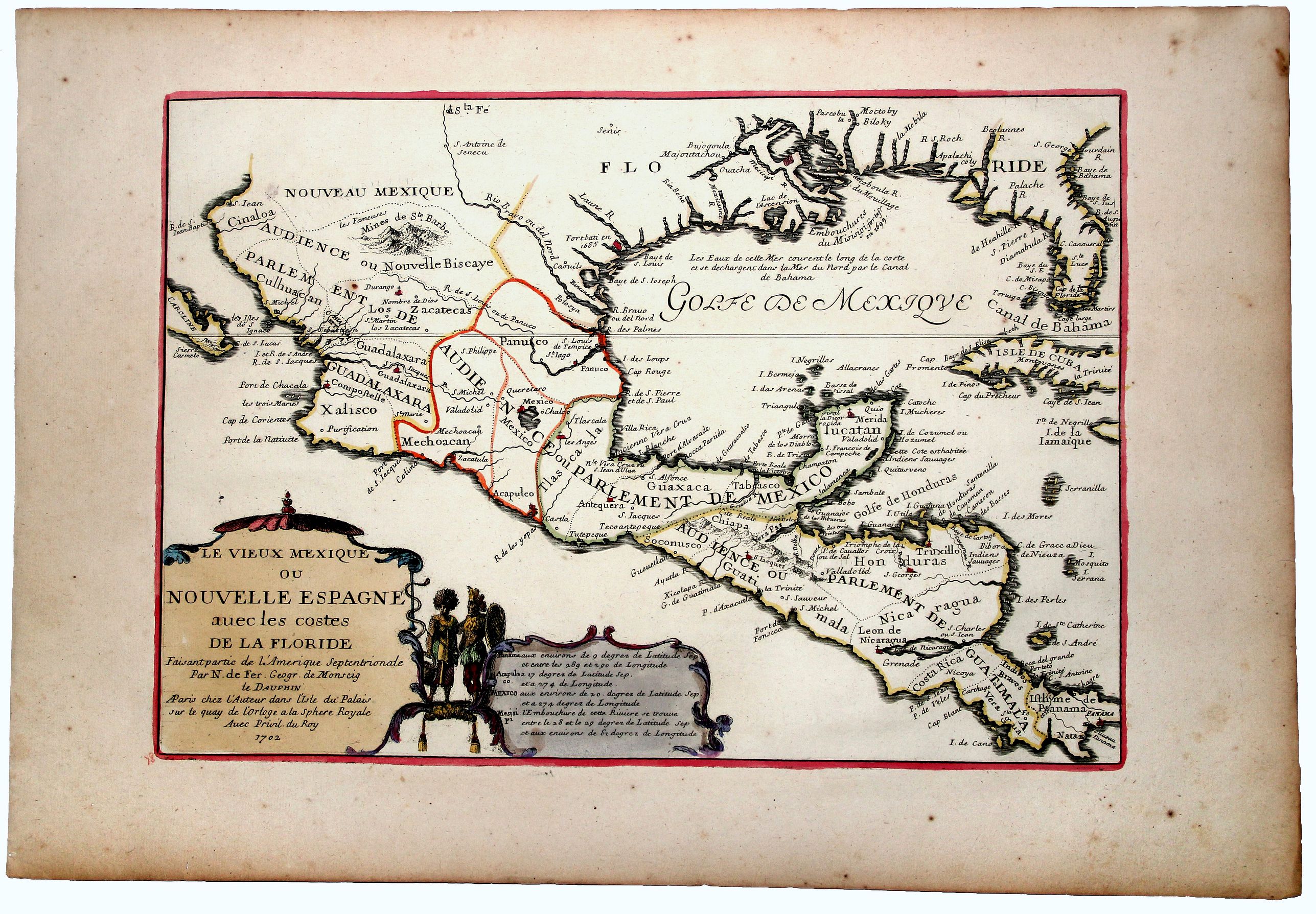 DE FER, N., Le Vieux Mexique ou NOUVELLE ESPAGNE avec les costes DE LA FLORIDE., antique map, old maps