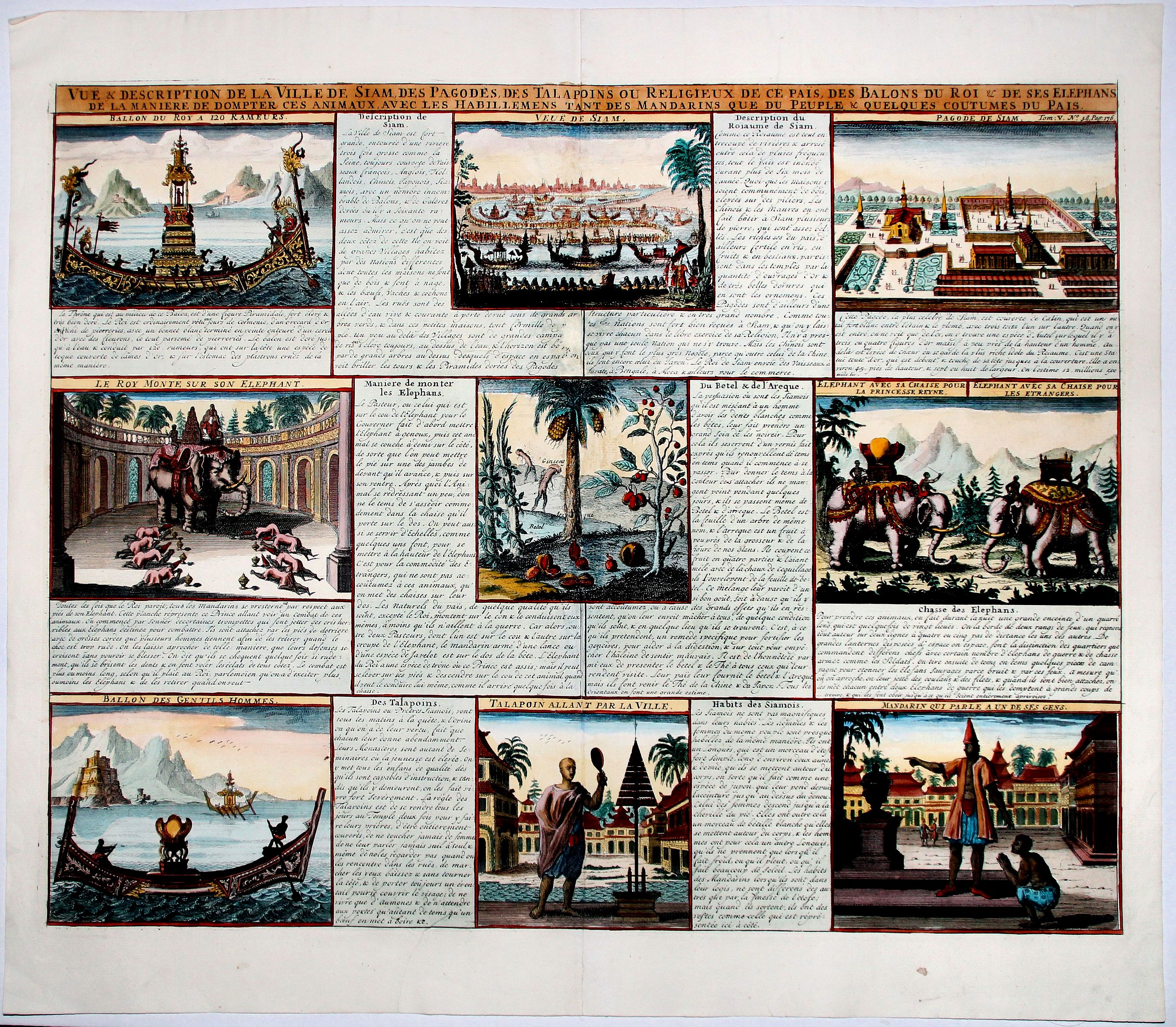 CHATELAIN, H., Vue & description de la ville de Siam, des Pagodes, des Talapoins oureligeux ce ce pais, des balons du roi & de ses elephans, de la maniere de dompter ces .., antique map, old maps