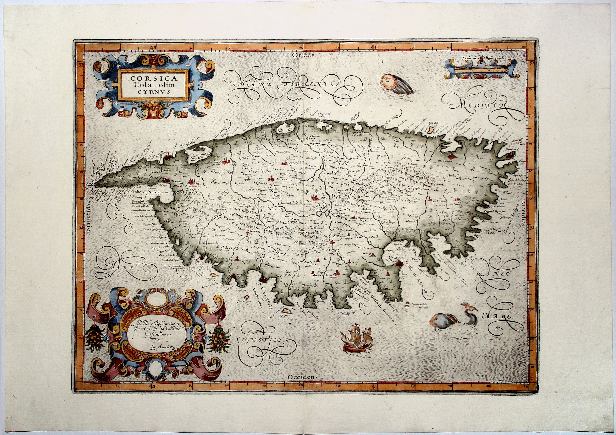 MAGINI, Antonio, CORSICA Isola, olim Cyrnus., antique map, old maps