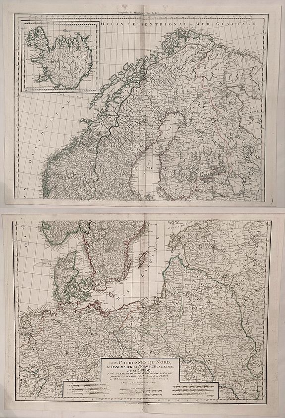 DELAMARCHE, C., Les Cournonnes du Nord, le Danemarck, la Norwege, L’Islande et la Suede…, antique map, old maps