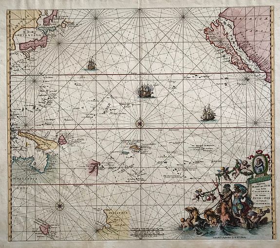 OTTENS, R. & J. , Magnum Mare del Zur cum Insula California. De groote Zuyd-Zee en 't Eylandt California., antique map, old maps