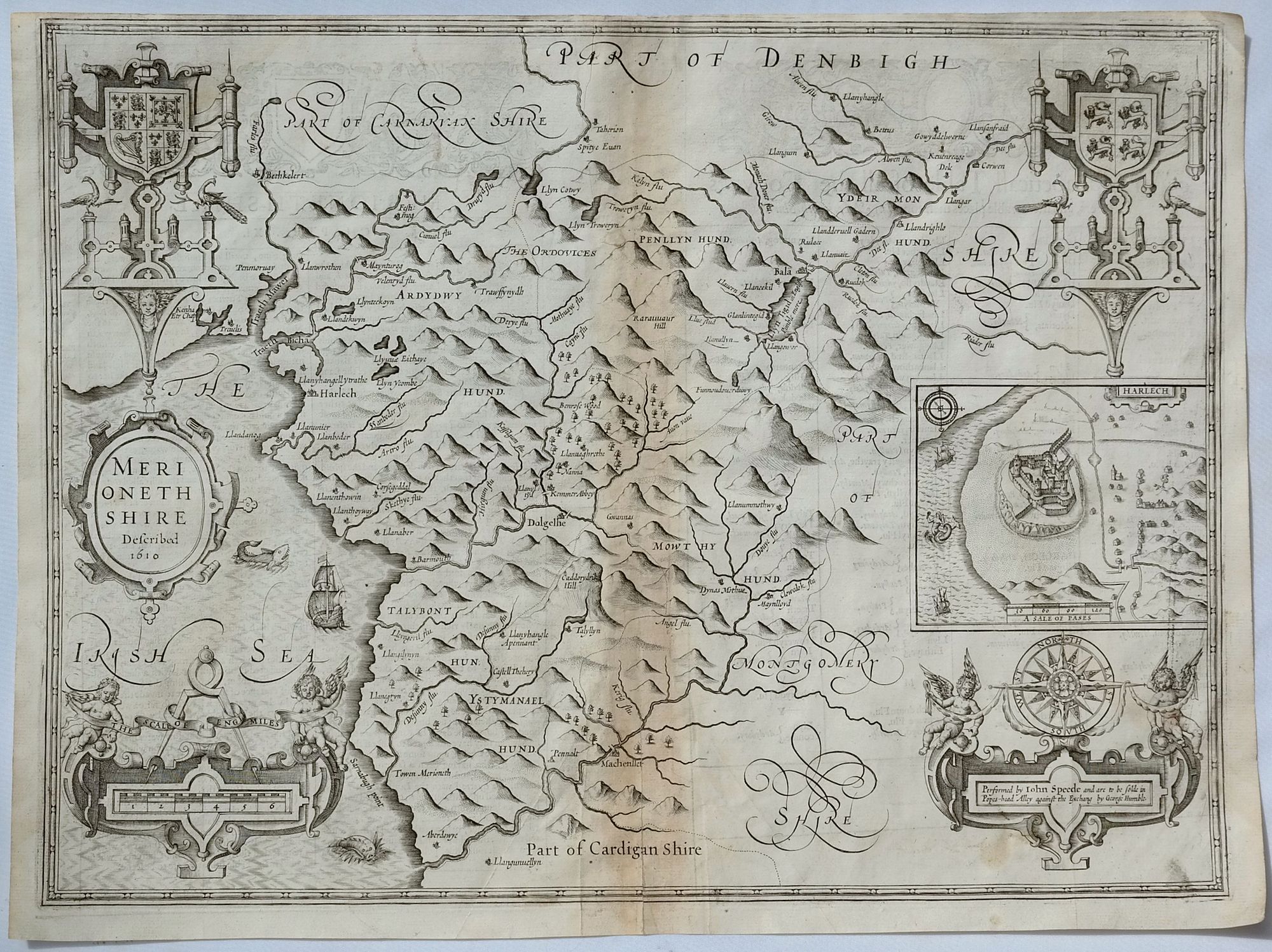 SPEED, John., Merionethshire, Described 1610., antique map, old maps