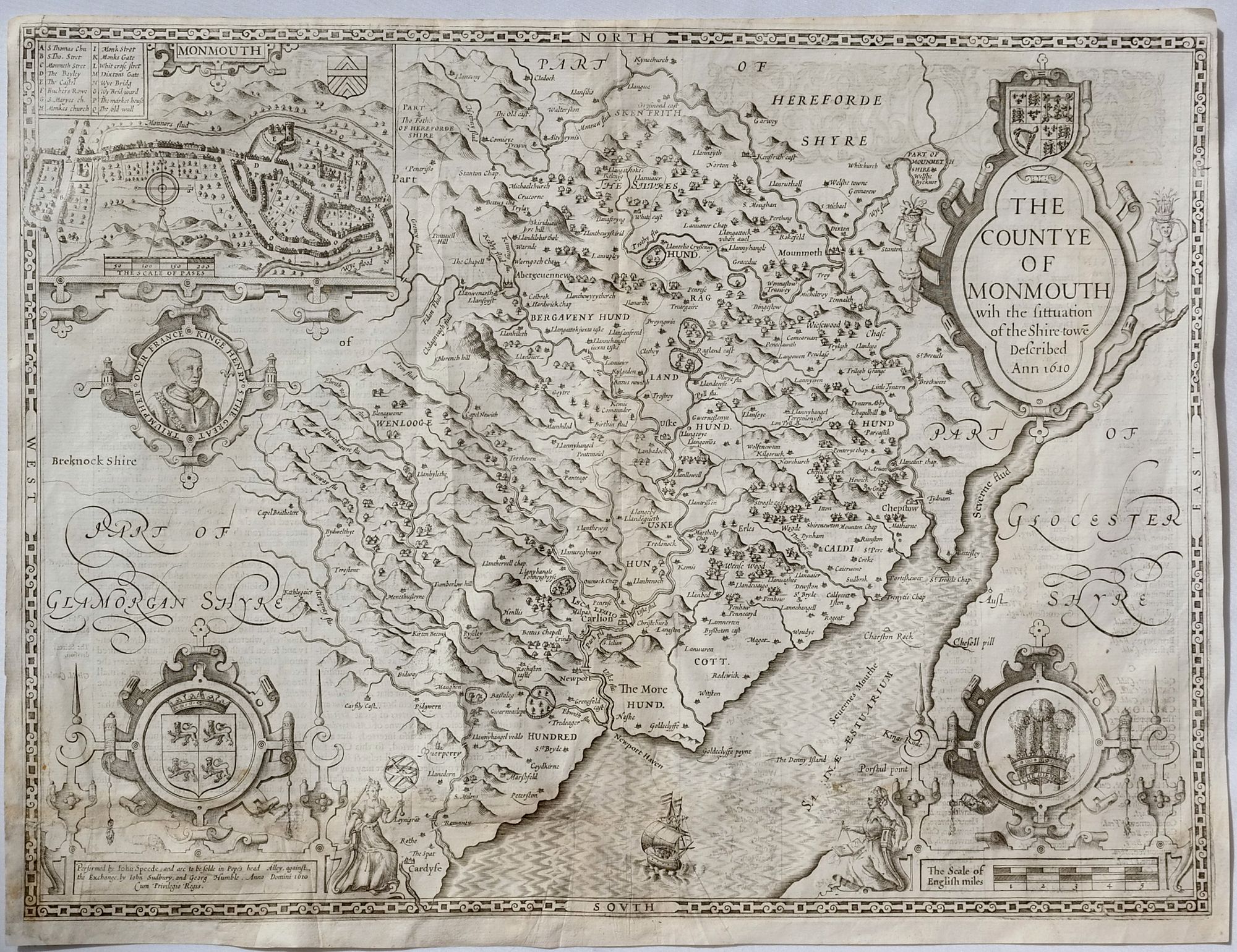 SPEED, John., The Countye of Monmouth. . ., antique map, old maps