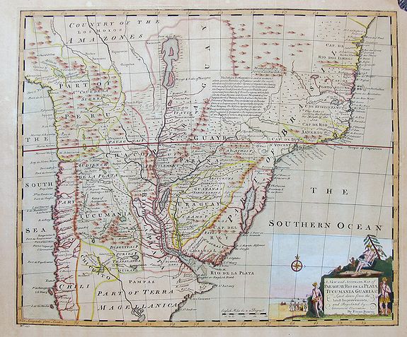 BOWEN, E., A New and Accurate Map of Paraguay, Rio De La Plata, Tucumania Guaria &c. . ., antique map, old maps