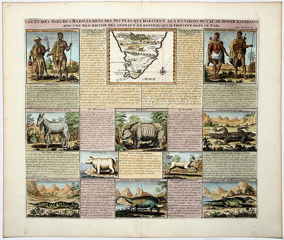 CHATELAIN, Henri Abraham., COUTUMES MOEURS & HABILLEMENS des PEUPLES QUI HABITENT AU ENVIRONS DU CAP DE BONNE ESPERANCE. . ., antique map, old maps