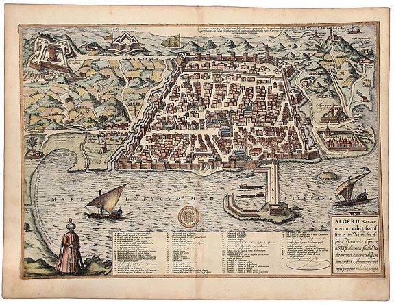 BRAUN, Georg / HOGENBERG, Frans., ALGERII Saracenorum Urbis Fortissimae in Numidea Africa Provincia. . ., antique map, old maps