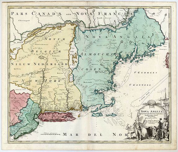 HOMANN, J.B. , Nova Anglia Septentrionali Americae Implantata Anglorumque Coloniis Florentissima Geographice Exhibita. , antique map, old maps