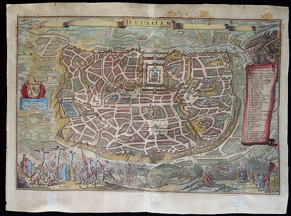 VISSCHER, N. / Moxon J., Jerusalem., antique map, old maps