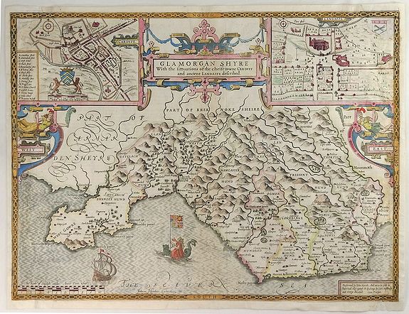 SPEED, John., Glamorgan Shyre with the Sittuations of the Chiefe Townd Cardyff and Ancient Landaffe Described., antique map, old maps