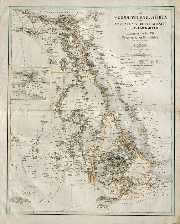 WEILAND, C.F., Das Nordoestliche Africa oder Aegypten, Nubien, Habesch, Kordofan Und Dar-Fur., antique map, old maps