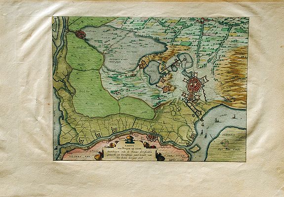 VISSCHER, C.J. / JANSSONIUS. , Kaerte van Bergen op zoom, Steenbergen ende de Nieuwe fortificatien gemaeckt tot bevrijdinge van 't Landt. . . , antique map, old maps