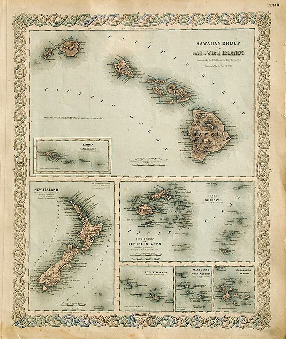 COLTON, G.W. & C.B., Hawaiian Group Or Sandwich Islands., antique map, old maps