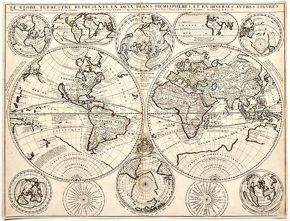 CORONELLI, V / MARIA / NOLIN Jean Baptiste, Le globe terrestre representé en deux plans-hemispheres et en diverses autres figures., antique map, old maps