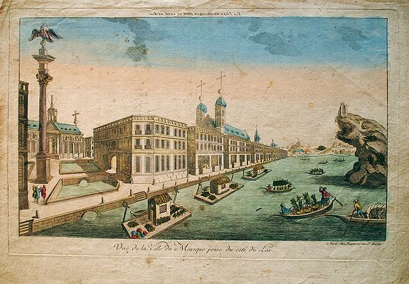 DAUMONT., Vue de la Ville du Mexique prise du coté du Lac., antique map, old maps