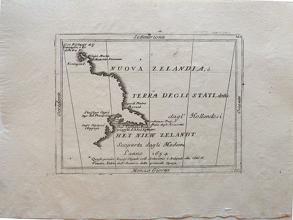CORONELLI, V. M., Nuova Zelandia, ň Terra Degli Stati, detta dagl'Hollandesi Het Niew Zelandt. scoperta dagli medemi l'anno 1654 . . ., antique map, old maps