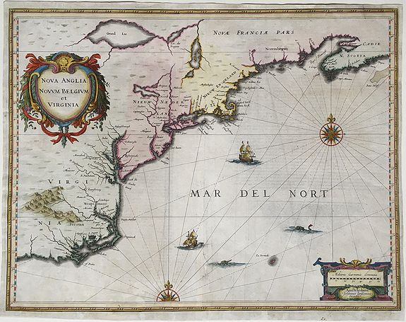JANSSONIUS, J., Nova Anglia, Novum Belgium et Virginia., antique map, old maps
