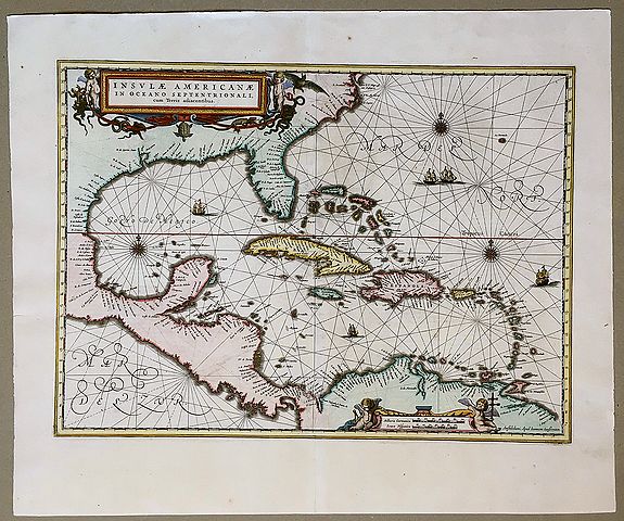 JANSSONIUS, J., Insulae Americanae in Oceano Septentrionali, cum Terris Adiacentibus., antique map, old maps