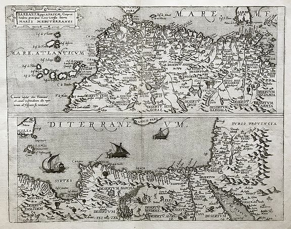 DE JODE, G & C., Barbaria pars Africae, Comprae: hendens praecipua Loca versus littoria Maris Mediterranei., antique map, old maps