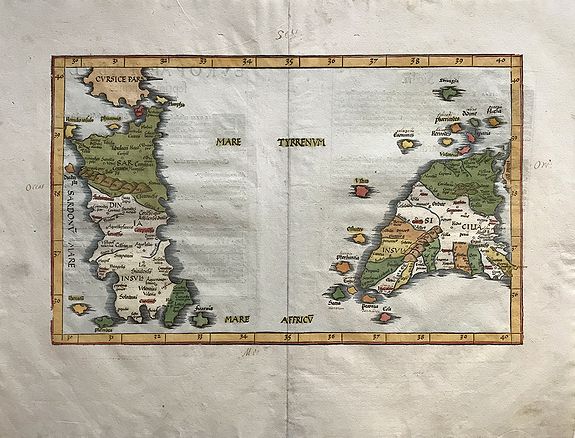 WALDSEEMULLER,M/ FRIES,L, Europae Tabula Septima Continet Sardiniam & Siciliam Insulas. , antique map, old maps