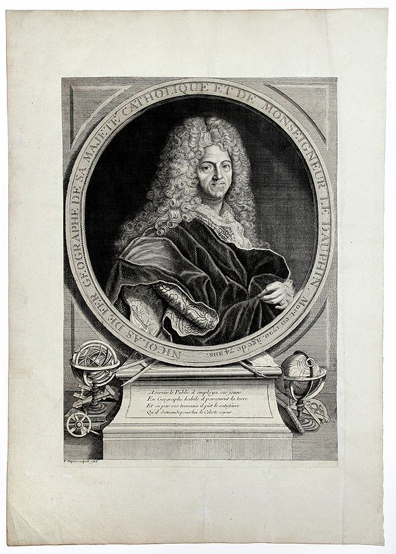 DUPIN, P., NICOLAS DE FER GEOGRAPHE DE SA MAJETE CATHOLIQUE ET DE MONSEIGNEUR LE DAUPHIN. Mort en 1720. ago de 74 ans., antique map, old maps