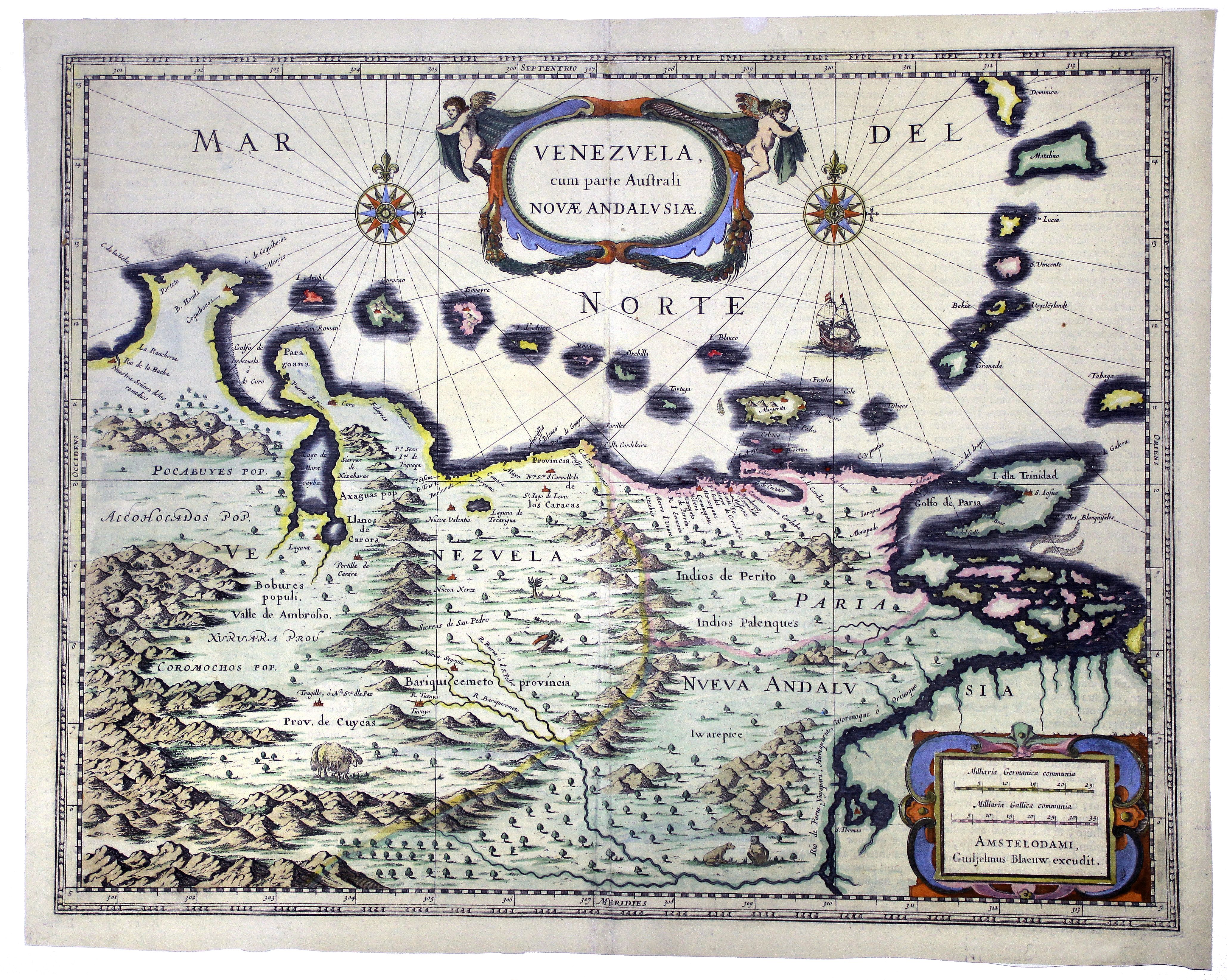 BLAEU, W., VENEZUELA cum parte Australi Novae Andalusiae., antique map, old maps
