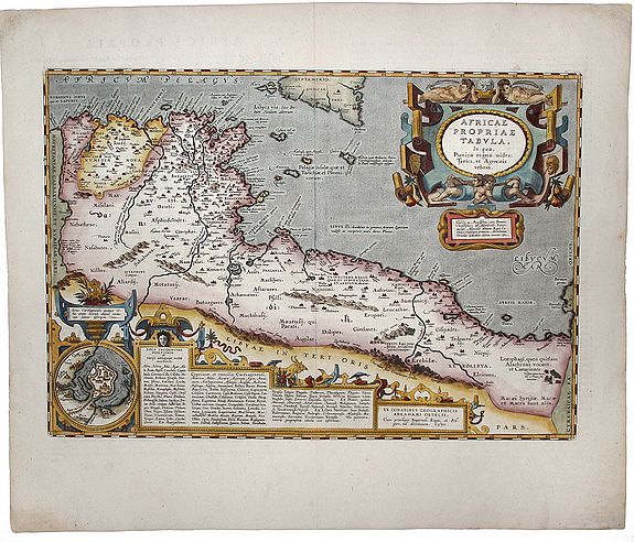 ORTELIUS, A., Africae propriae tabula. In qua, Punica regna uides; Tyrios, et Agenoris urbem., antique map, old maps