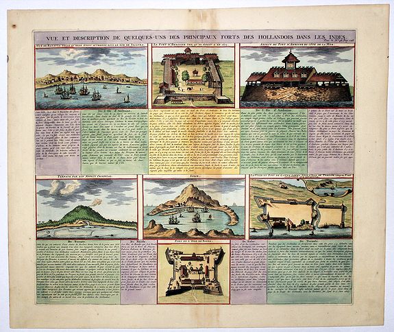 CHATELAIN, H., VUE ET DESCRIPTION DE QUELQUES-UNS DES PRINCIPAUX FORTS DES HOLLANDOIS DANS LES INDES., antique map, old maps