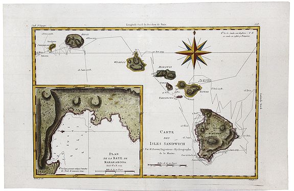 BONNE, R., Carte des Isles Sandwich. (Hawaii), antique map, old maps
