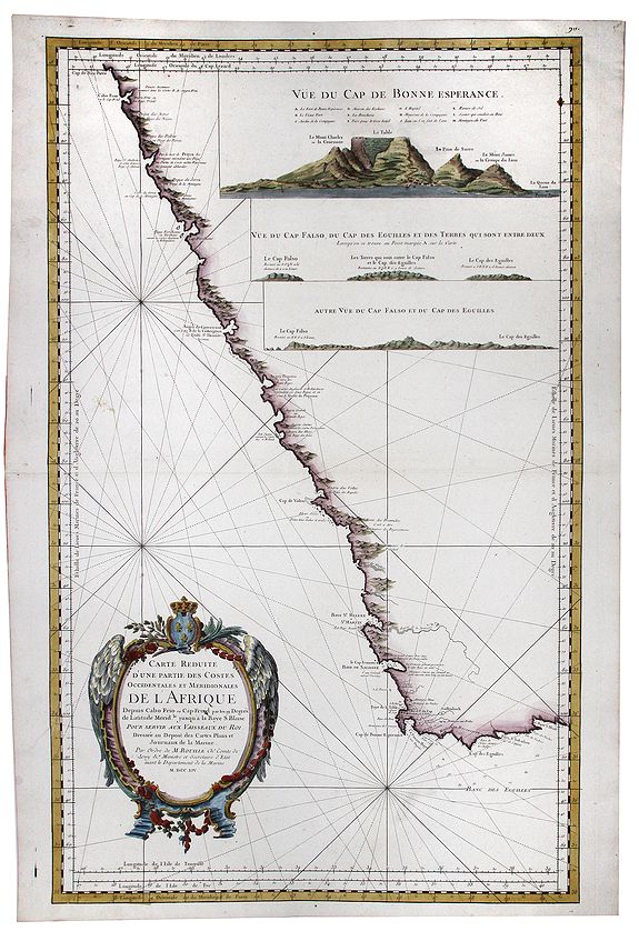 BELLIN, J.N., Carte Reduite d'Une Partie Des Costes Occidentales et Meridionales de l'Afrique., antique map, old maps