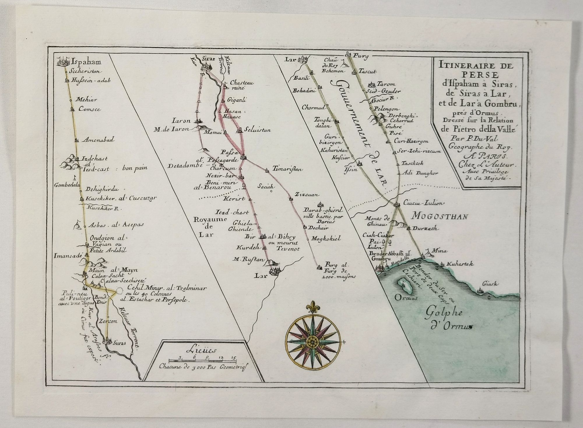 DUVAL, P., Itineraire de Perse d’Ispaham a Siras de Siras a Lar et de Lar a Gombru. . ., antique map, old maps
