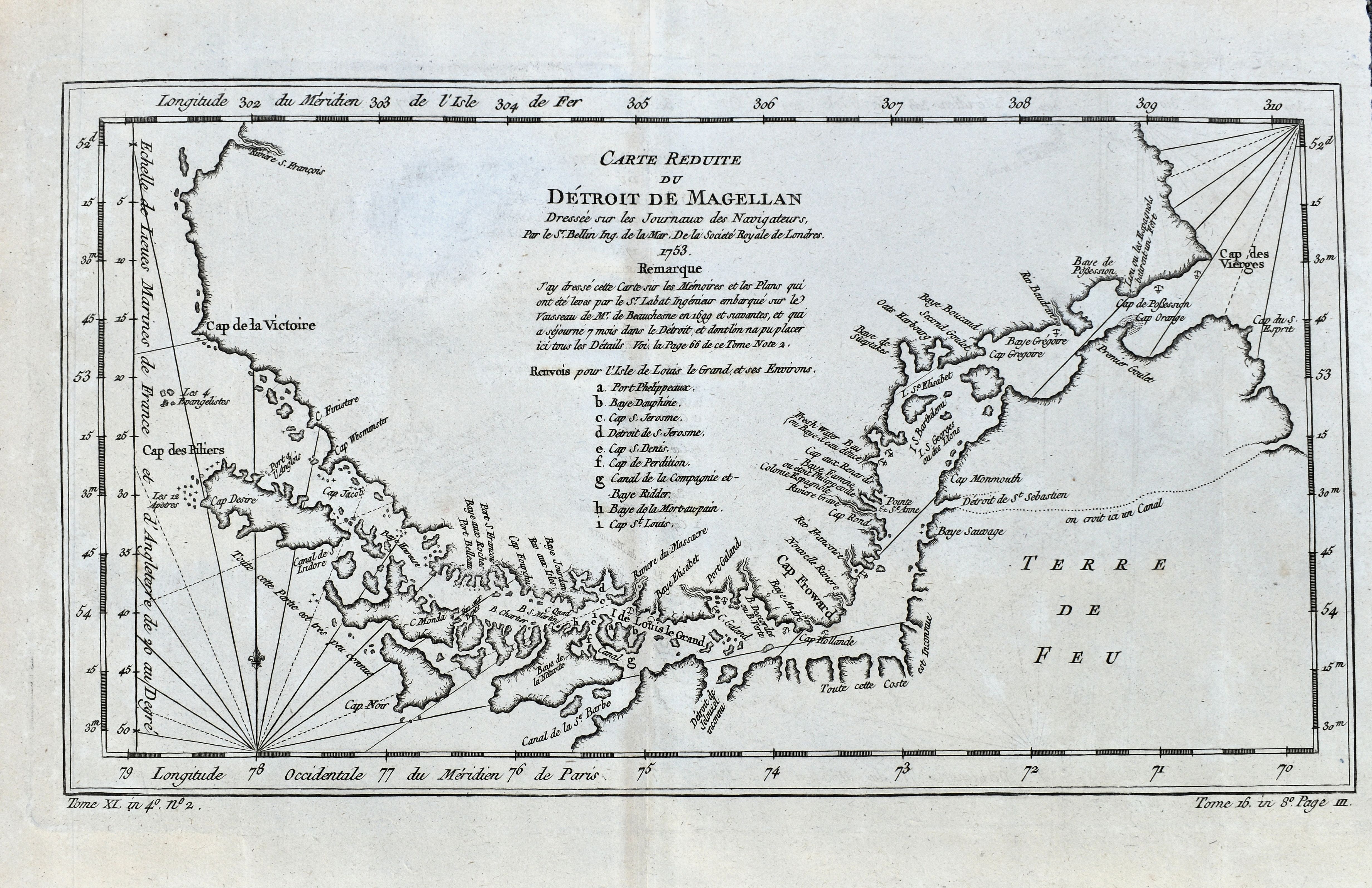 BELLIN, N., Carte Reduite Du Détroit de Magellan. . ., antique map, old maps