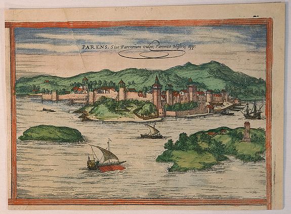 BRAUN & HOGENBERG., Parens, siue Parentium Vulvo Pareenzo Histrie Opp., antique map, old maps
