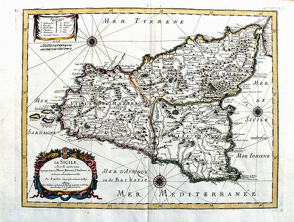 DU VAL, P., La Sicile, avec les Anciens Noms de Presque Toutes ses Places, Rivieres, Chasteaux, &c. . ., antique map, old maps