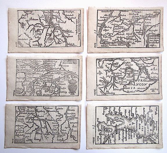BUCELIN, G., Set of 6 miniature maps Germany, G. Bucelin., antique map, old maps