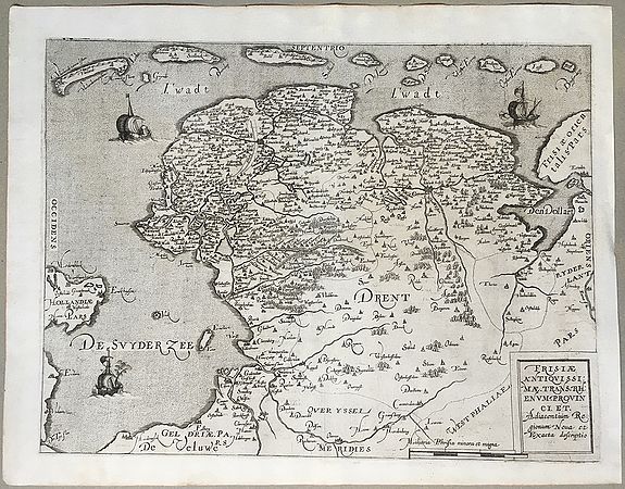 DE JODE, Gerard and Cornelis., Frisiae Antiquissimae Trans Rhenum Provinci et Adiacentium Regionum Nova et Exacta descriptio., antique map, old maps