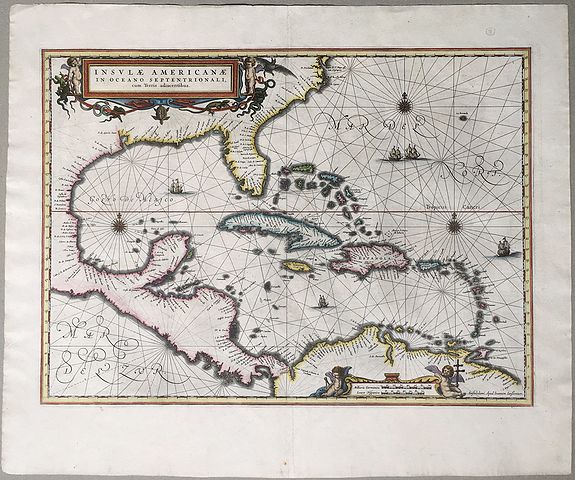 JANSSONIUS, Johannes., Insulae Americanae in Oceano Septentrionali, cum Terris Adiacentibus., antique map, old maps