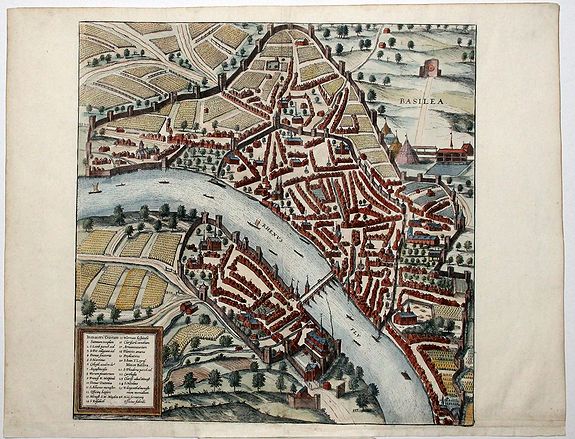 BRAUN, G. / HOGENBERG, F., Basilea. (Basel), antique map, old maps