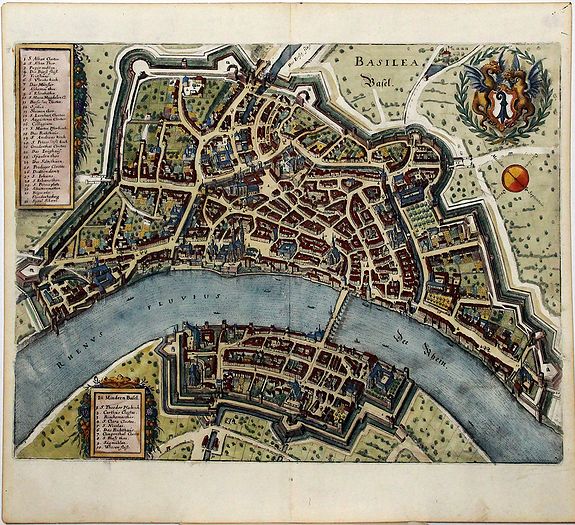 MERIAN, M., BASILEA Basel., antique map, old maps